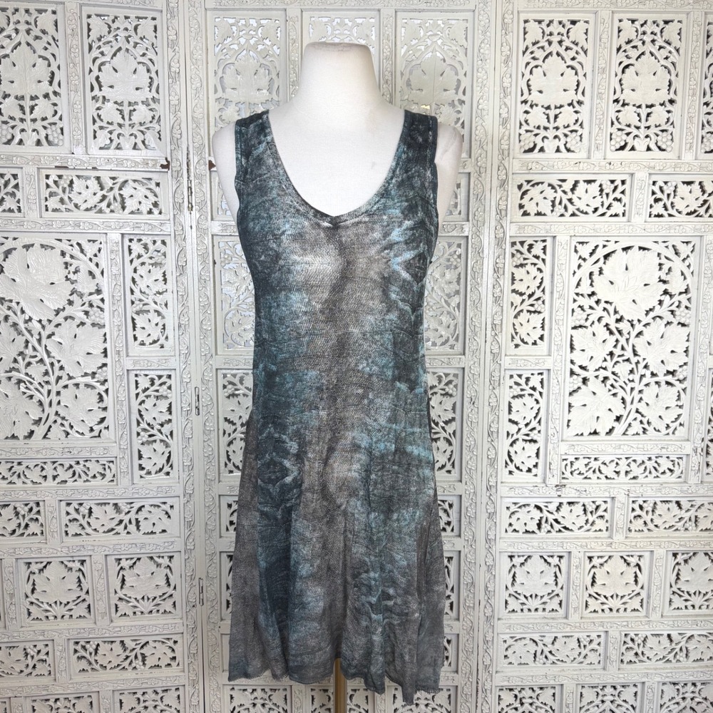 Lauren Vidal Linen Blend Sheer‎ Dress Womens Small Artsy Sleeveless Beachy